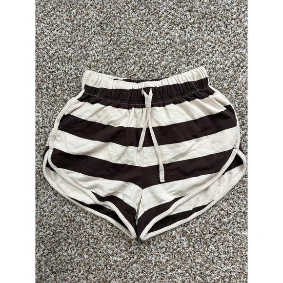 aerie Pants - Aerie Poolside Terry Short Dolphin Shorts XS Brown Cream Striped Pockets